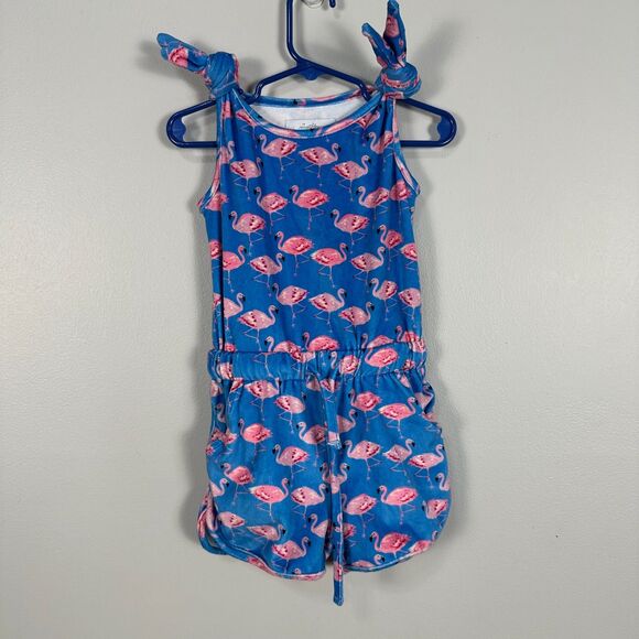 Sweethoney Girls 4T Terry Cloth Romper Flamingo Blue Summer Beach Pool Swim - Picture 1 of 4